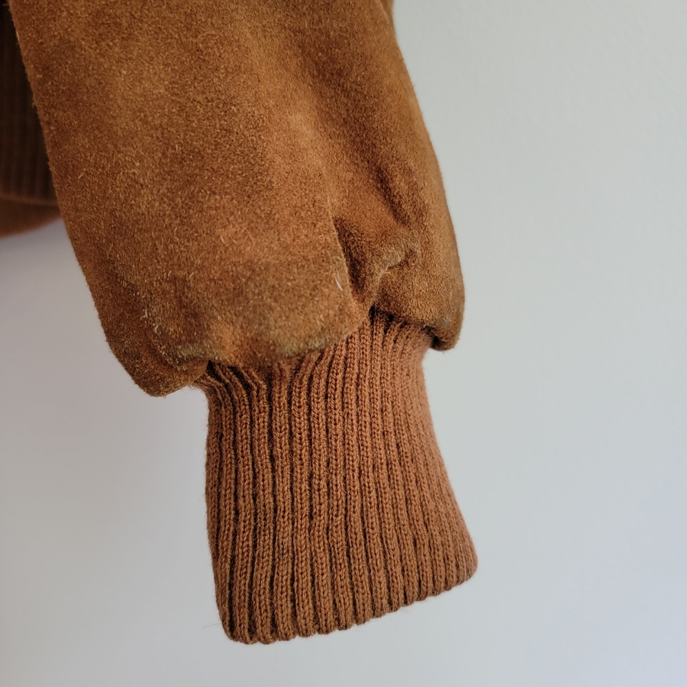 Vintage Shepler's Brown Suede Soft Shearling Lined Bomber Jacket 12* Small  Hood - Picture 7 of 16